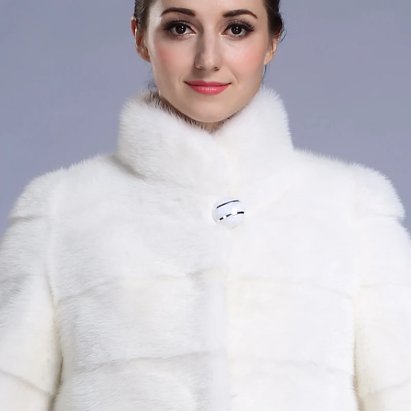 Новая мода Дамы норковые шубы фонарь Рукав Мандарин Воротник Мода Тонкий Мех