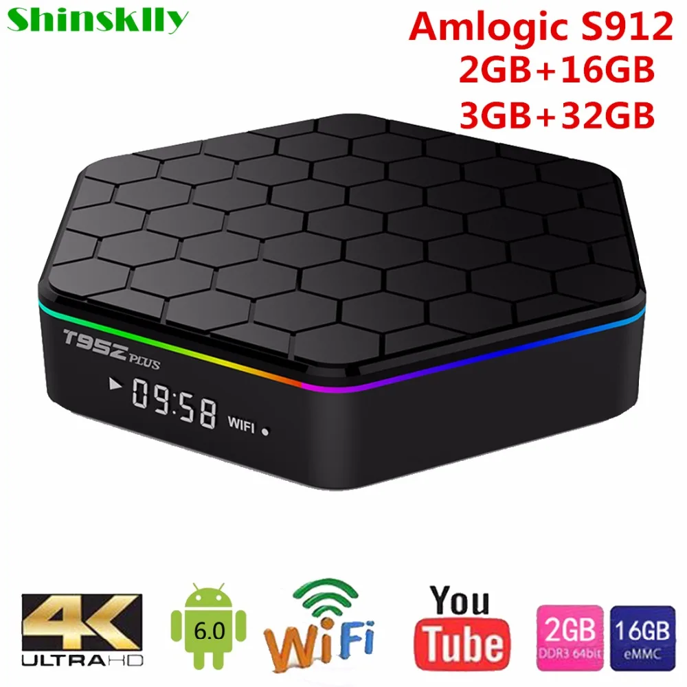 T95Z Plus Smart Android TV Box Amlogic S912 Восьмиядерный ОЗУ 2 ГБ/3 ГБ + 16 32 ТВ приставка 6 0 WiFi 5 8G H.265 4K