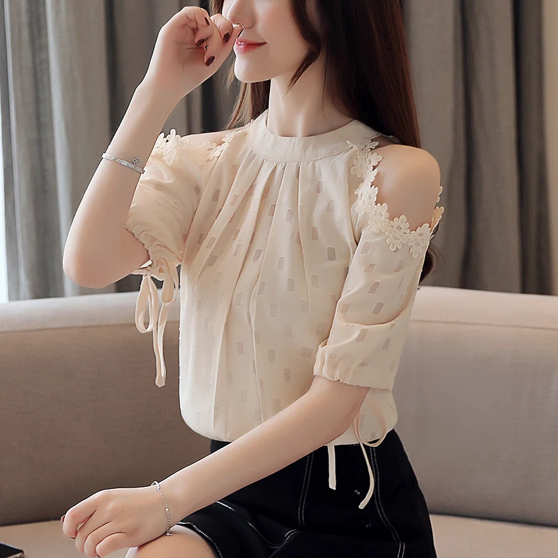 2019 Summer Sexy Suit-dress Loose Chiffon Mesh Hollow Out Shirt Casual Short Sleeve White Lace Skirt Tops |