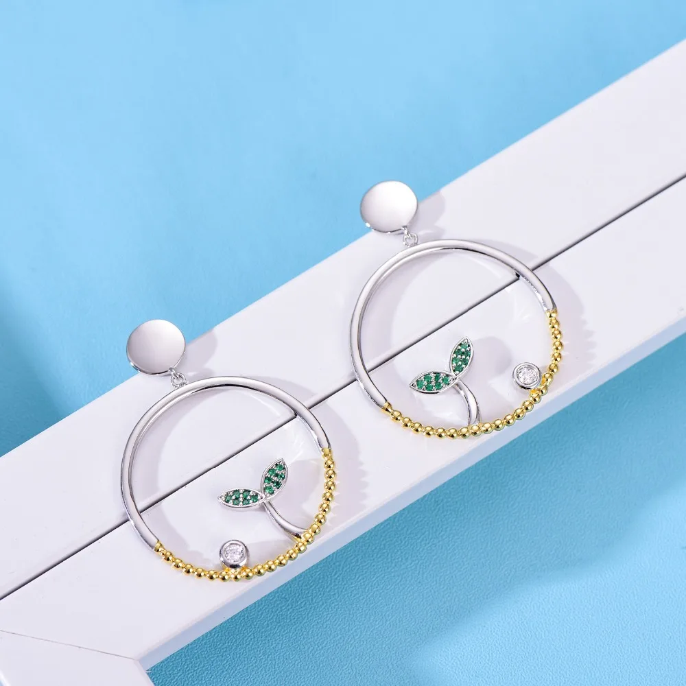 INALIS новый роскошный Вечерние Fine Jewelry 925 пробы серебро Завод прорастания серьги