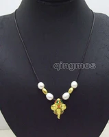 10 11mm white rice natural freshwater pearl with 2330mm gold elephant pendant 20 21 leather necklace nec6150