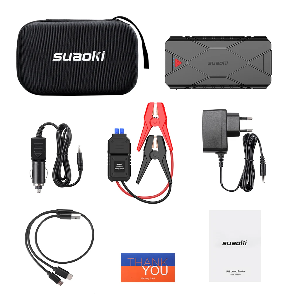 Suaoki 3 в 1 перезаряжаемый автомобильный пусковой стартер USB QC 3,0 type-C для зарядки телефона внешний аккумулятор светодиодный фонарик аккумулятор 16000 мАч