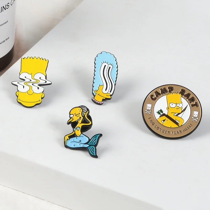 

Childhood Homer, enamel Pins Funny Cartoon Marge Lisa Lapel Brooches Saxophone Hunter Mermaid Cute Badge Jewelry Party gifts