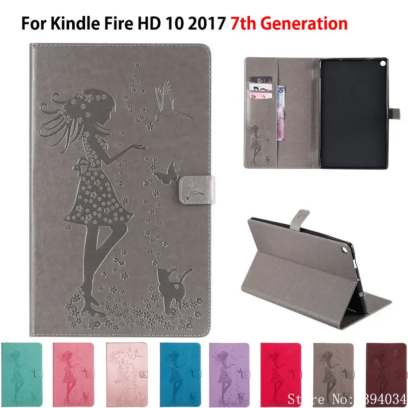 Чехол для Amazon Kindle Fire HD 10 2017 7 го поколения чехол планшета с тиснением девочки кошки