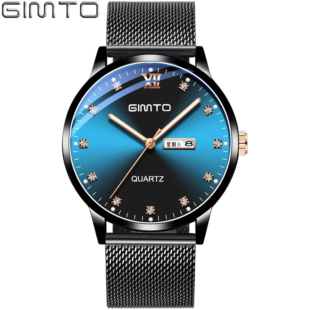 

GIMTO reloj hombre Men's Watches Top Brand Luxury Ultra-thin Date Simple Casual Luminou Quartz male WristWatch Relogio Masculino