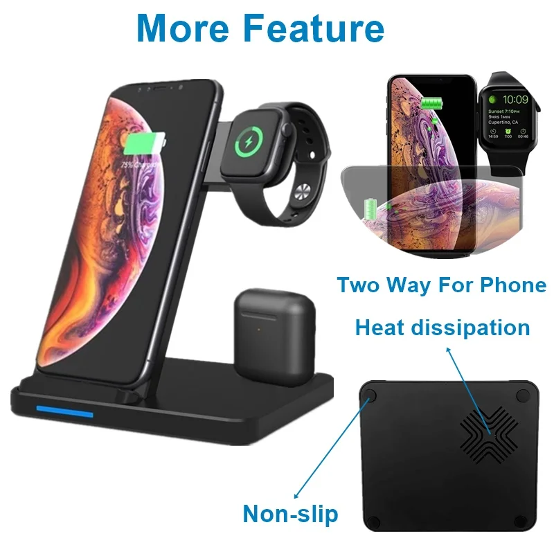 Tongdaytech 10 Вт Qi Беспроводная зарядная подставка для Iphone 11X8 XR XS Max быстрая зарядная док-станция для Apple Airpods Watch 5 4 3 2 1
