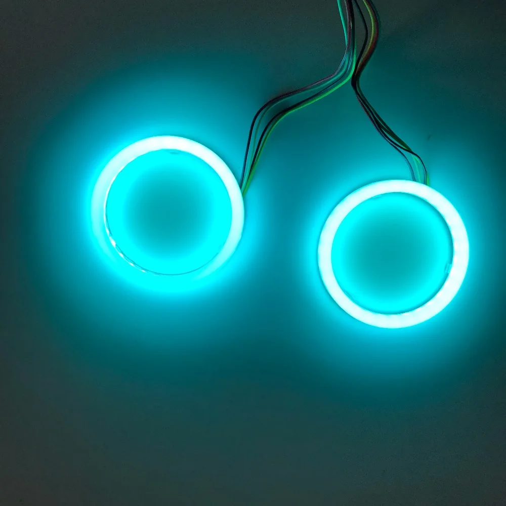 2 шт. RGB универсальный авто светодиодный светильник в виде ангельских глаз хлопок светильник RGB halo Кольцо Комплект с крышкой и удаленного 60/70/80/90/100/100/110/120 мм