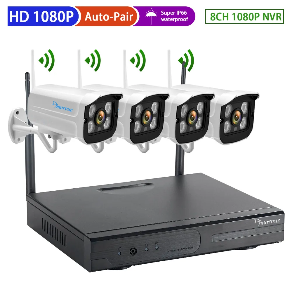 Amorvue 4ch 1080 P Wi-Fi NVR комплект 4 шт. 2mp Wi-Fi IP Камера Водонепроницаемый ночного видения Wi-Fi система видеонаблюдения комплекты 1 т/2 т/no HDD
