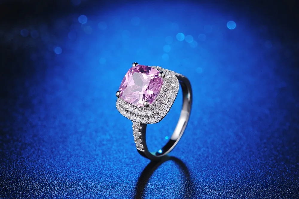 2 карат 18 белый золотой розовый Halo форма подушки алмазное свадебное кольцо для