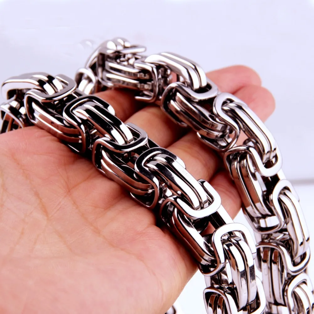 

7-40" Huge Heavy 316L Stainless Steel Silver color Byzantine Chain Mens Necklace 8/12/15MM Fashion Design