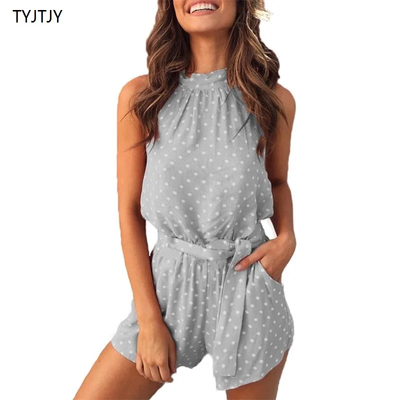 Женский комбинезон в горошек TYJTJY комбинезоны с поясом элегантные костюм на