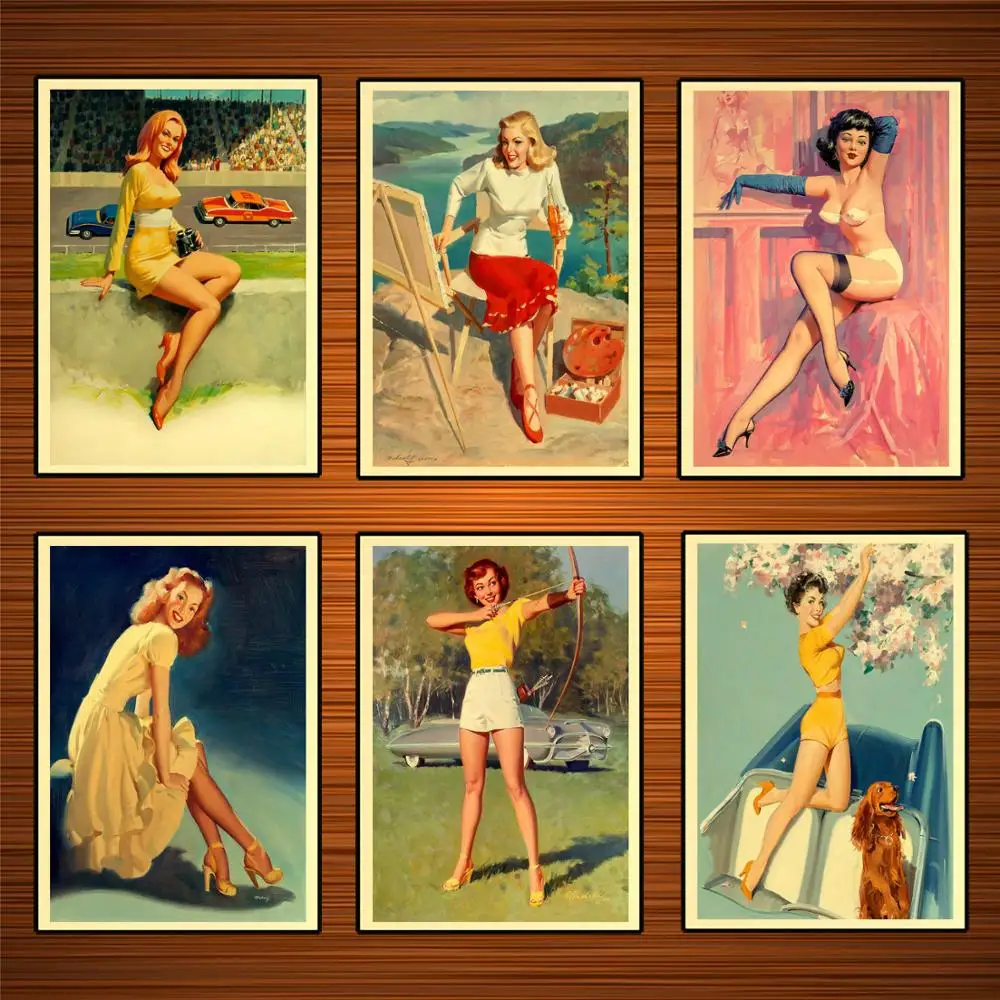 Винтажный постер Pin Up для девочек постеры из крафт-бумаги рисования и стрельбы