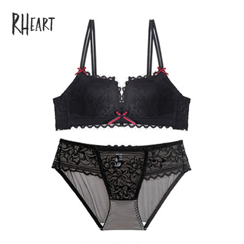 Roseheart, женское модное красное фиолетовое сексуальное женское белье, бюстгальтеры, беспроводные кружевные бюстгальтеры с бантиком, роскошные комплекты бюстгальтеров, женское нижнее белье A B - Цвет: Black