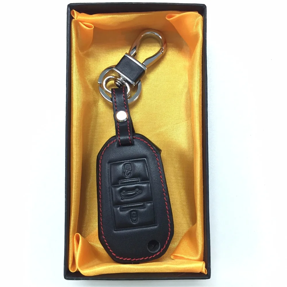 High quality Leather Car Key Cover Case For Peugeot 2008 308 3008 508 4008 408 with logo genuine leather Auto Accessories | Автомобили и