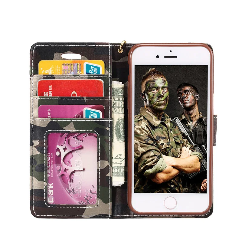 Для iphone 7 6 6s плюс 5 Cover Роскошные модные армейский камуфляж кожа флип чехол для s S