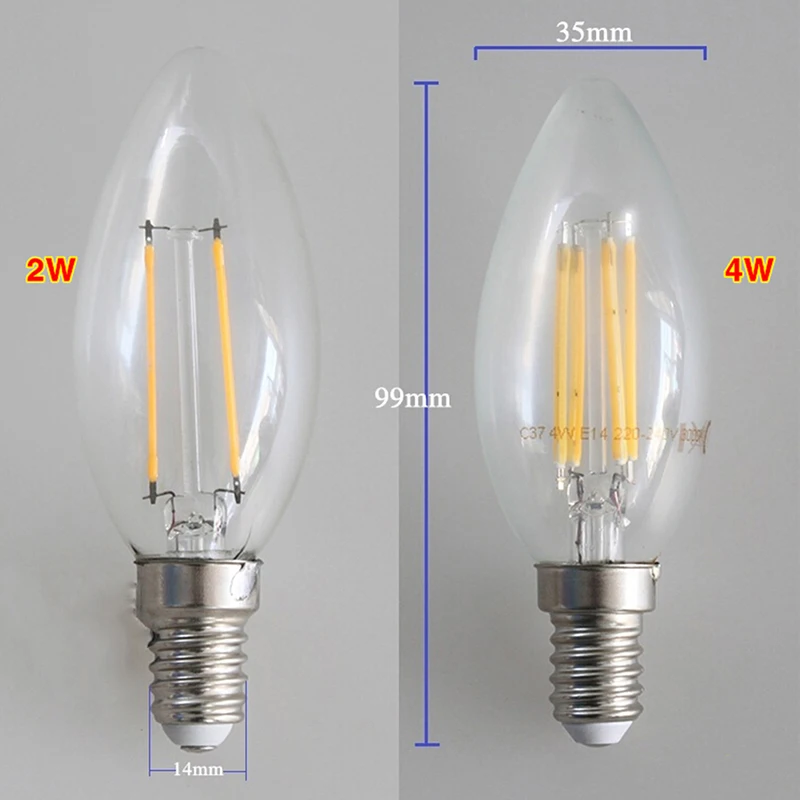 Светодиодный свечи накаливания светильник лампочка E14 220V 2 Вт 4 лампочки Edison типа