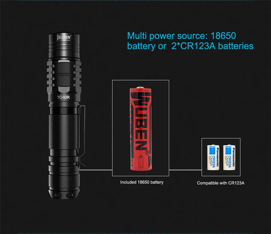 Wuben TO40R 18650 XPL Cree светодиодный мощный фонарик Micro USB Перезаряжаемый CR123 портативный прожектор с бесплатной батареей