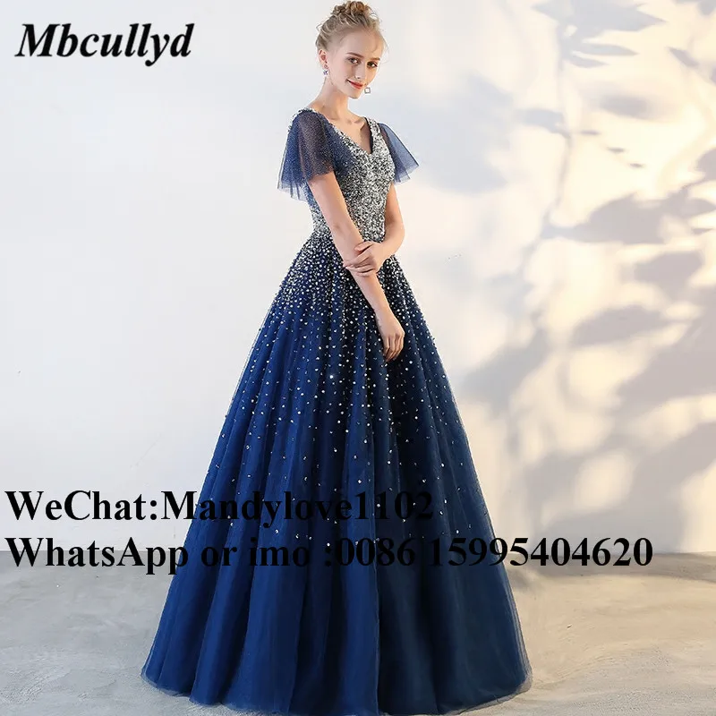 Mbcullyd Королевский синий Quinceanera платья 2019 сексуальное с v-образным вырезом сладкое