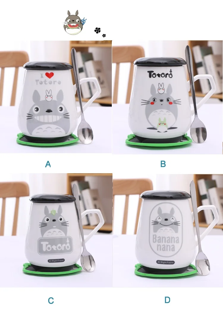 OUSSIRRO Totoro, керамическая чашка, ложка с крышкой, милая мультяшная кружка для детей, Студенческая чашка, высокая емкость, Офисная чашка для молока