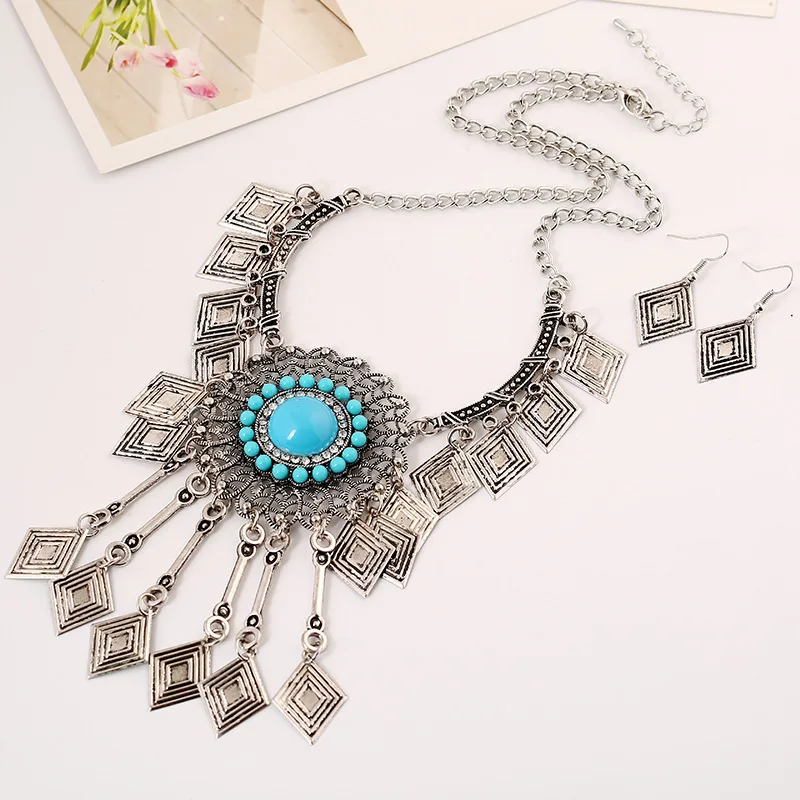 Набор украшений в богемном стиле стразы из смолы с большими цветами ромбами