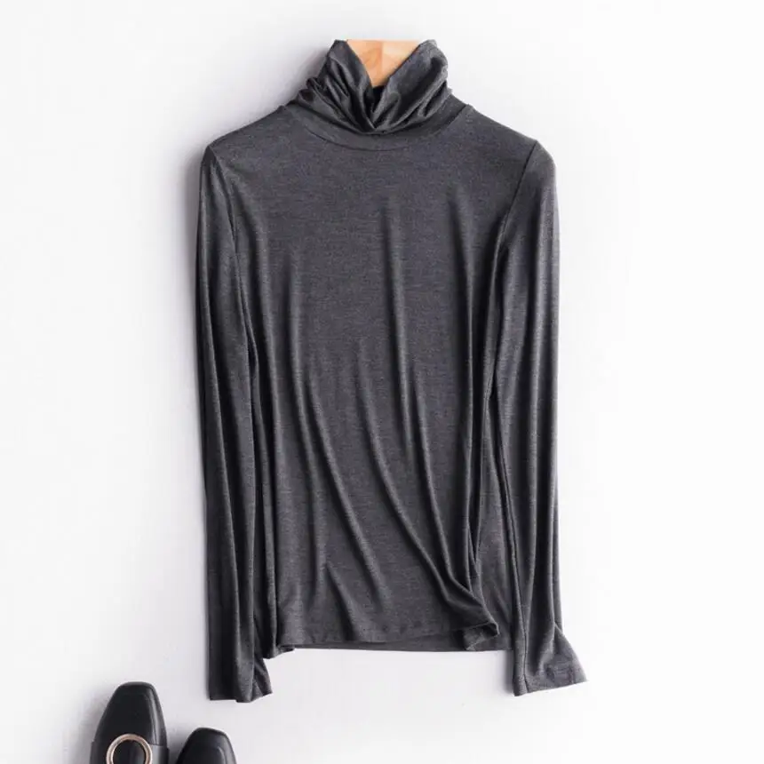 

2019 spring and Autumn Women New Modal Slim Turtleneck Long Sleeve T-Shirt Solid Simple Large Size Office Lady Undershirt Tops