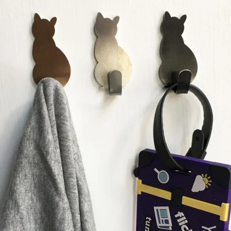 Wall Mounted Stainless Steel Cat shape Hooks Coat Robe Hanging Hook Home Door Clothes Hanger key Decorative | Дом и сад