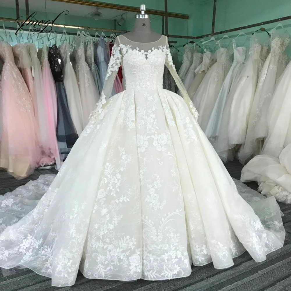 Fmogl винтажное кружевное бальное платье с длинным рукавом свадебное 2019 Аппликация