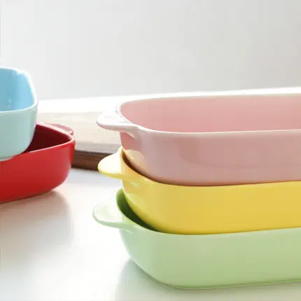 Ceramic Cheese Risotto Dish Double Ear Baking Tray Rectangular Dish Microwave Oven Available Plate