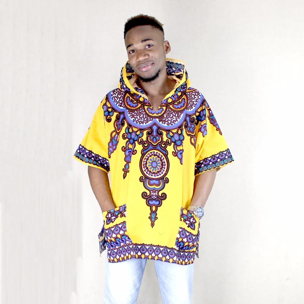 Dashikiage желтые мужские хипстерские хип-хоп африканские Дашики ткань удлиненная Длинная толстовка с капюшоном футболка с капюшоном
