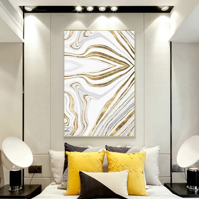 Современная абстрактная картина маслом на холсте с золотым водным узором