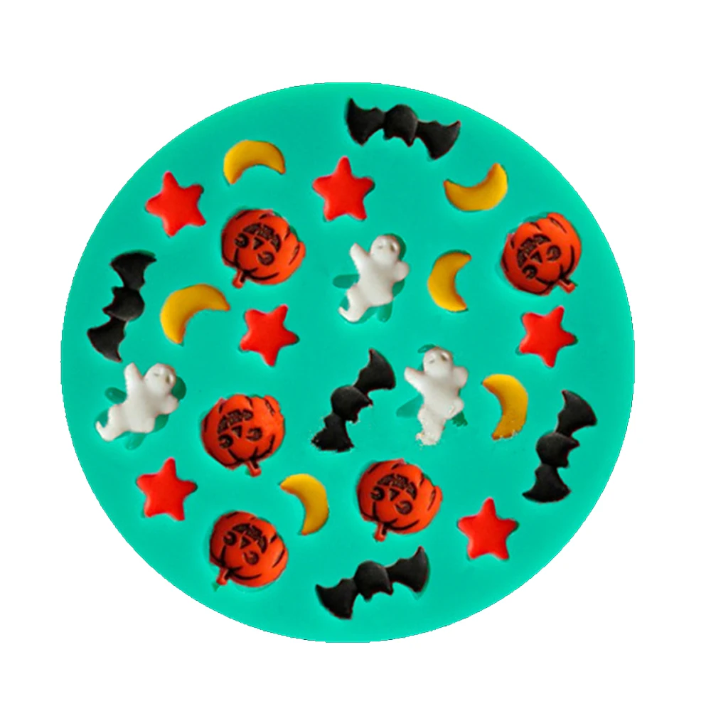 

Halloween Cartoons With Moons Stars Pumpkins Ghosts Bats Silicone Fondant Cake Molds
