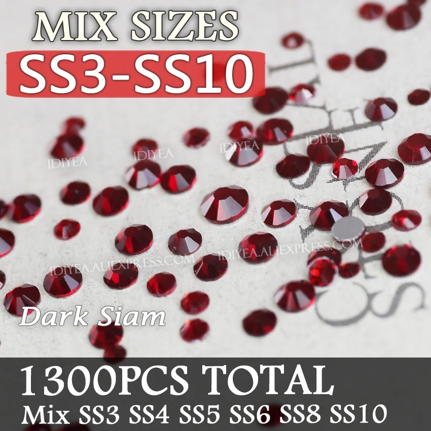 Mix Sizes SS3toSS10 Смешанные размеры SS3-SS30 темно Сиам горный хрусталь блеск для украшения ногтей маникюр блестки не Горячая фиксация кристалла ногти декоративный камень дизайн - Цвет: Mix Sizes SS3toSS10