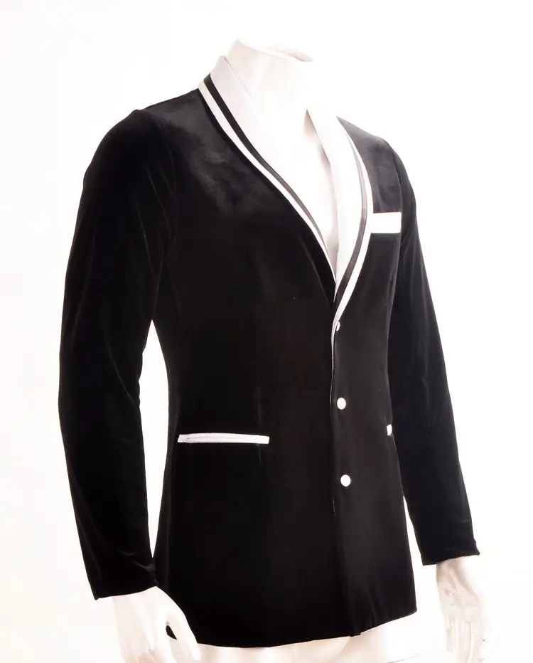

black and white velvet modern dance shirt for men