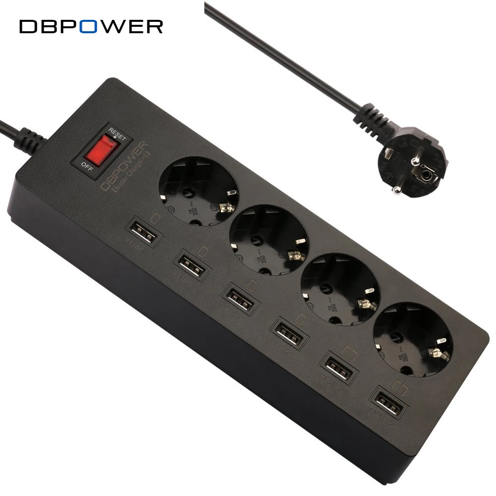 DBPOWER 6-USB и 4-выход ПЕРЕМЕННОГО ТОКА Удлинитель Адаптер 1.8 М Кабель USB Разъем с