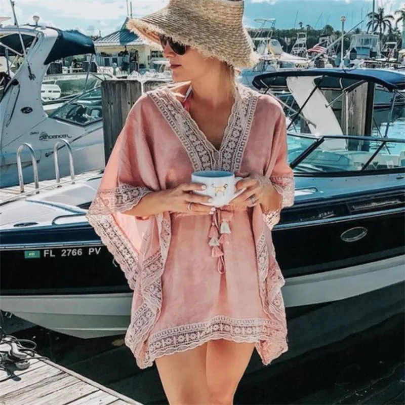 Женская купальная одежда накидки рукав летучая мышь v образный вырез мини