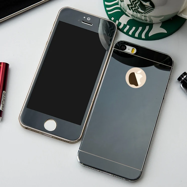 Black 2 шт./партия передняя+ задняя крышка для iPhone 7, 8, 5, 5S, SE, 6, 6 Plus, 6s Plus, чехол, зеркальная Гальваническая Защитная пленка для экрана, закаленное стекло - Цвет: Black