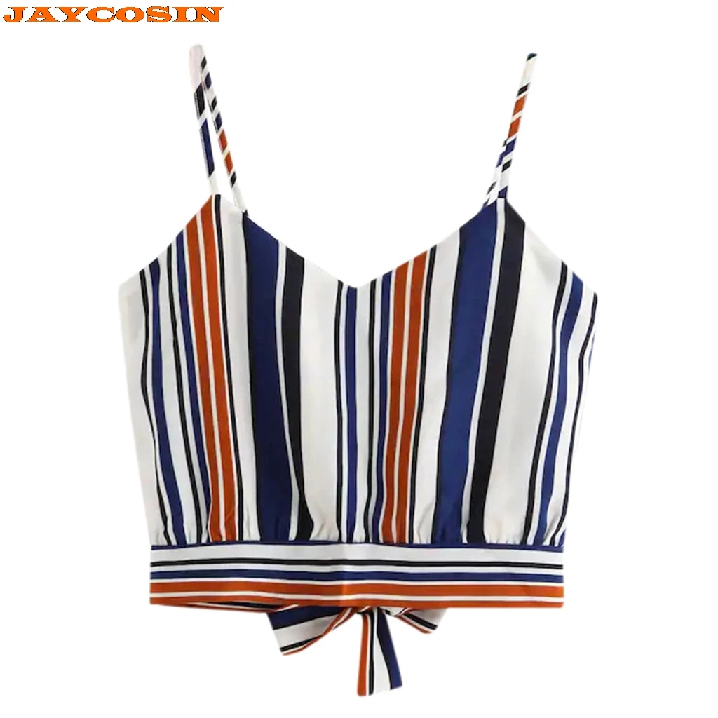 JAYCOSIN хит, высокое качество, модный дизайн, женский, женский, с завязками сзади, v-образный вырез, полосатый топ на бретельках, блузка, топы, новинка