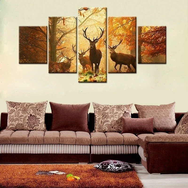 Без рамки 5 шт. олень картины на стену современные дерево холст Картина Wall Art