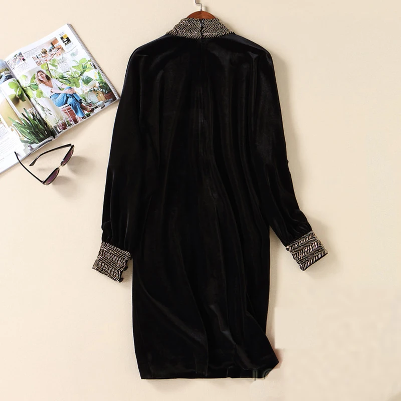 Женское платье с длинным рукавом HAGEOFLY Осеннее бархатное высоким воротом и