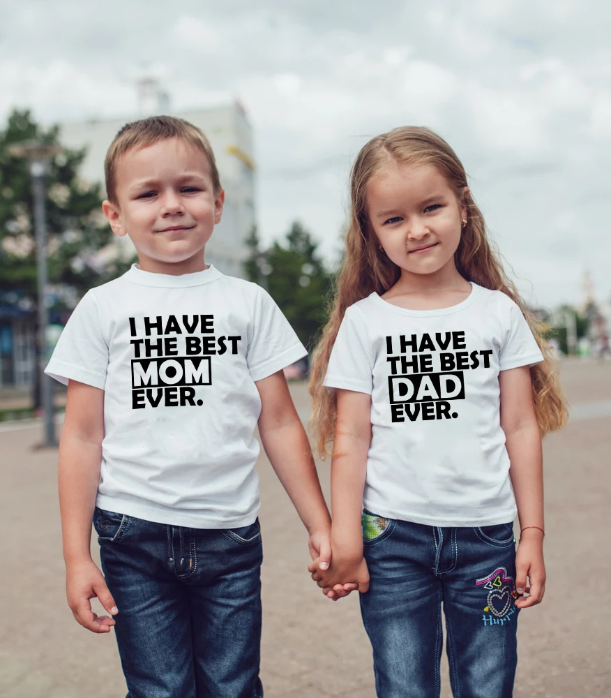 Белая детская футболка с надписью «I Have The Best Dad& I Have The Best Mom» футболка для маленьких мальчиков и девочек летние одинаковые топы с короткими рукавами для близнецов