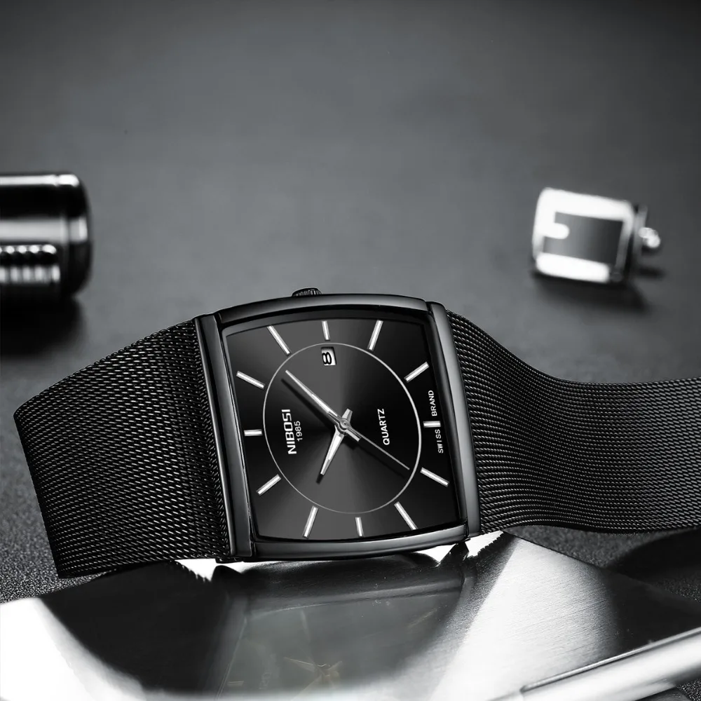 Часы наручные NIBOSI Мужские кварцевые роскошные Брендовые спортивные с сетчатым