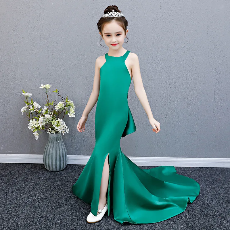 Royal Mermaid Princess Dress Backless Long Trailing Kids Pageant for Birthday Party Halter Bodycon Girl Evening Gowns B429 | Детская