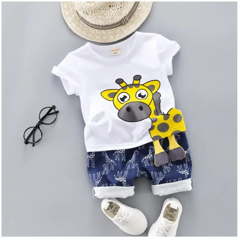 2019 Summer New Baby Boy Girls Clothing Sets Infant Toddler Clothes Suits Giraffe T Shirt Shorts Kids Children | Детская одежда и
