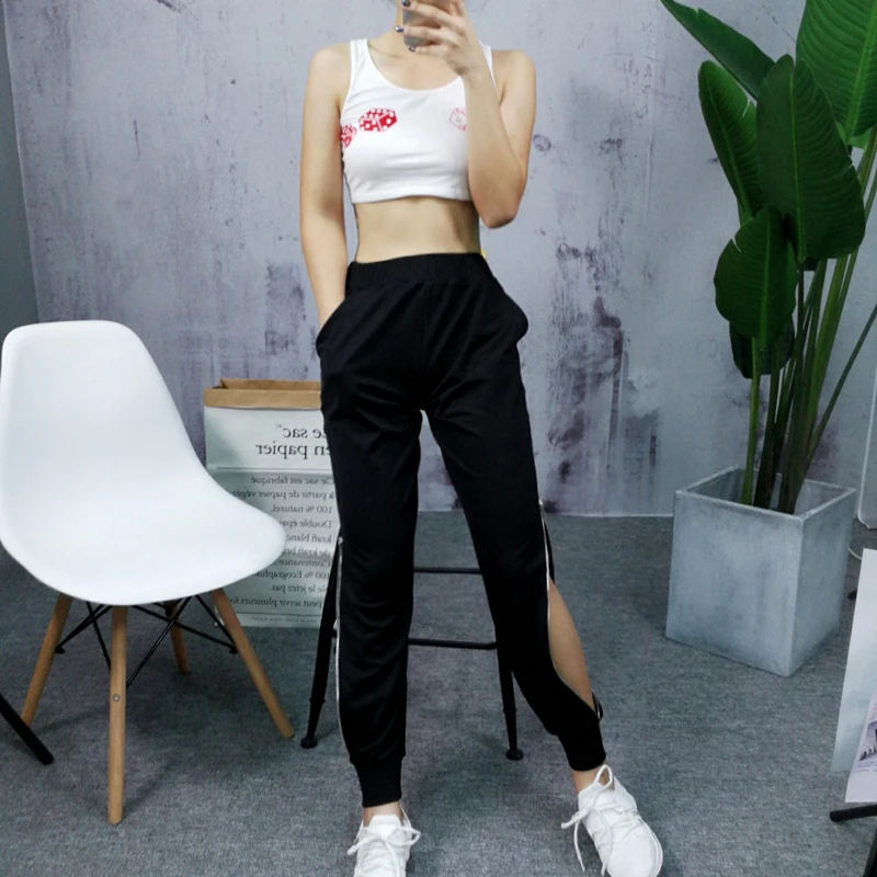 Женские боковые брюки на молнии черные спортивные с разрезом|zipper side pants|side pantspants