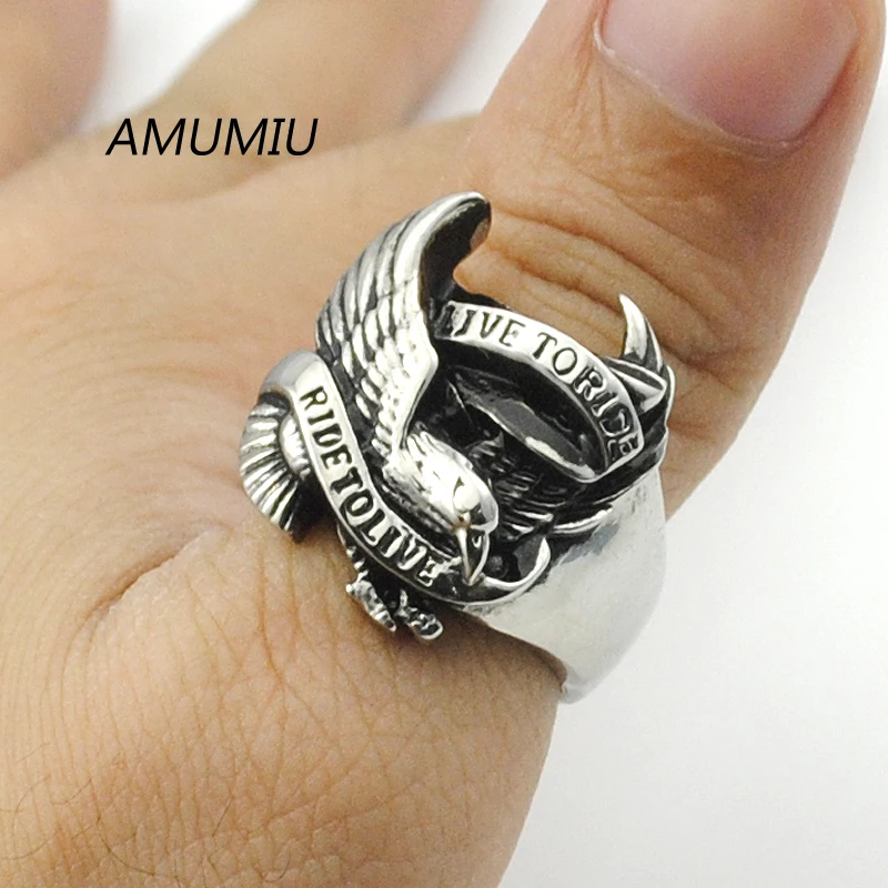 AMUMIU крутое кольцо орла из нержавеющей стали для мужчин и женщин байкерская