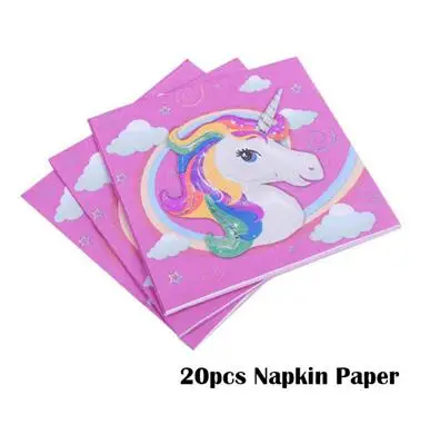20pcs Napkin Paper Вечерние одноразовые столовые приборы с единорогом для украшения вечеринки на день рождения Детские вечерние принадлежности с единорогом - Цвет: 20pcs Napkin Paper
