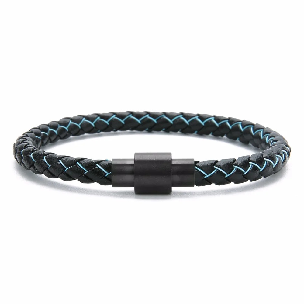 Мужские кожаные браслеты LOULEUR черные из нержавеющей стали синие и красные с