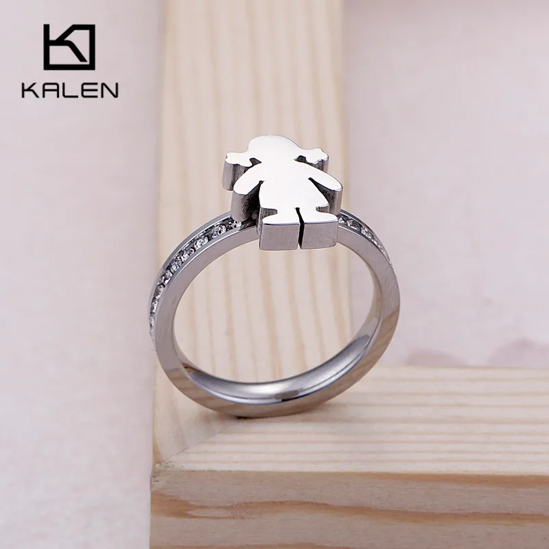 KALEN, нержавеющая сталь, золото/серебро, очаровательные кольца для девушек, для женщин, размер 6-9, стразы, Мультяшные, для девушек, на палец, кольца средней длины, Женские Ювелирные изделия - Цвет основного камня: KR51567-K