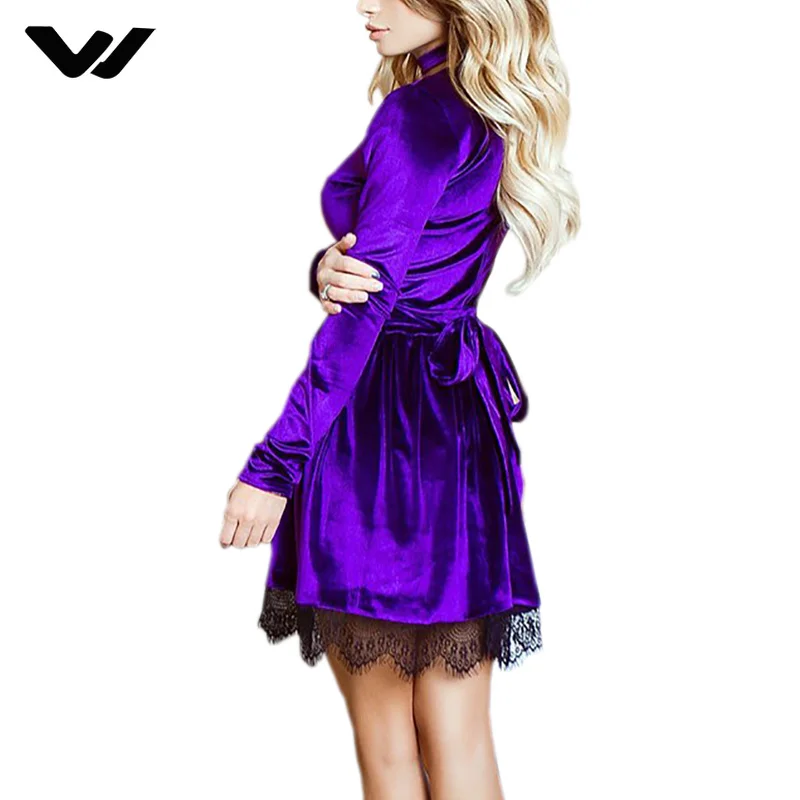Для женщин кружева Вельветовое платье Холтер Глубокий v-образным вырезом