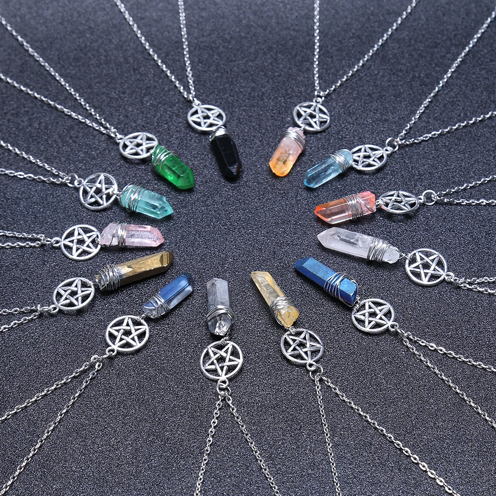 Подвеска Wicca с подвеской Aura Quartz ожерелье из грубого камня кристалл сырье цепью 70